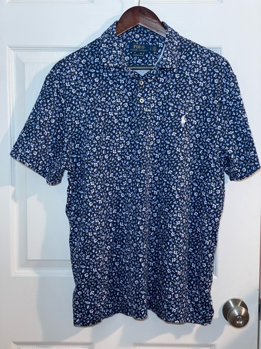 Polo Ralph Lauren Navy Floral Short-Sleeve Polo Shirt Custom Slim Fit Large